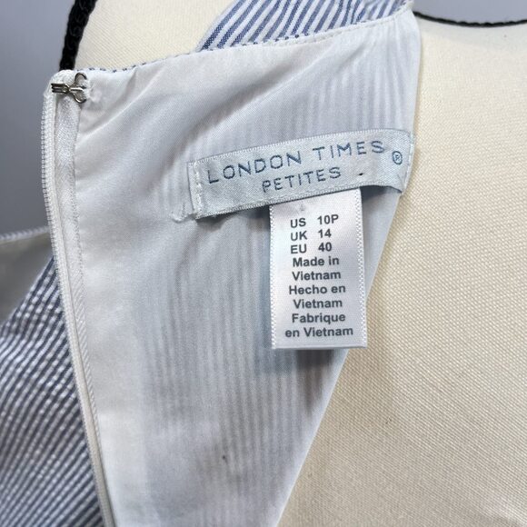 London Times sleeveless seersucker embroidered lace blue dress 10P - Picture 6 of 7